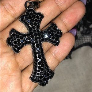 Black rhinestone cross necklace